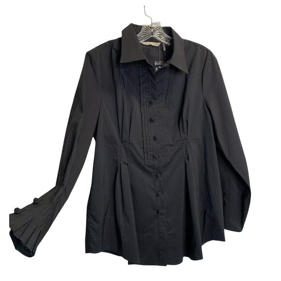 Soft Surroundings Black Button front Shirt Sz m Tunic Long Sleeve Collared - Picture 9 of 11
